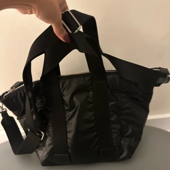 Zara Technical Fabric Midi Tote Bag Handles Crossbody Strap Black - Picture 3 of 6